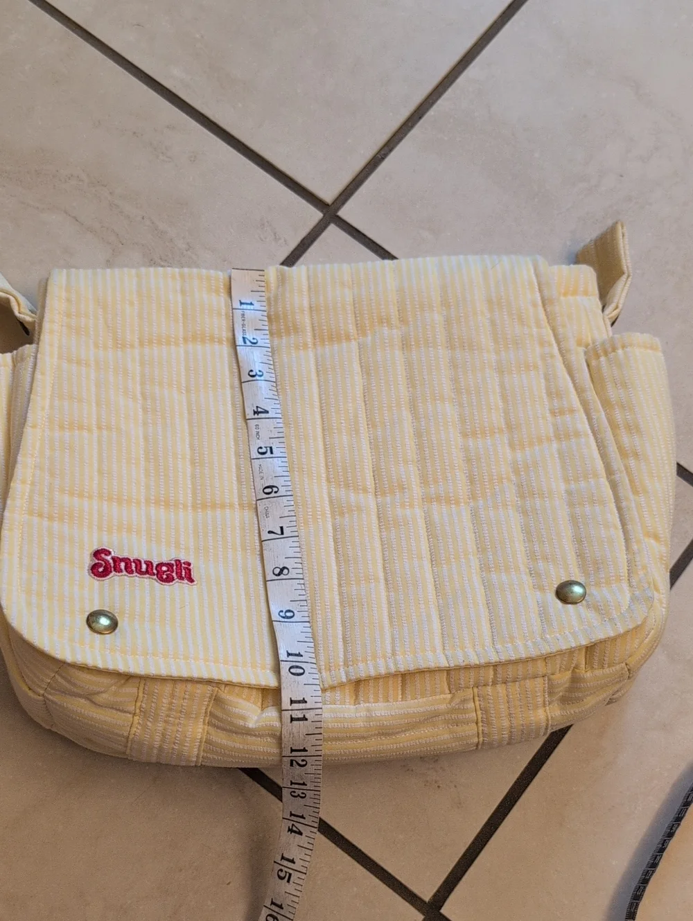 Vintage 80s Snugli Diaper Bag Backpack Yellow White  Stripe Missing Strap